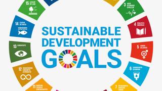 Cirkel met de 17 duurzame ontwikkelingsdoelen (SDG’s) rond de tekst “Sustainable Development Goals”