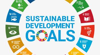 Cirkel met de 17 duurzame ontwikkelingsdoelen (SDG’s) rond de tekst “Sustainable Development Goals”