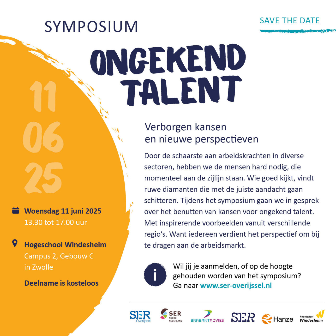 Aankondiging van het symposium “Ongekend Talent” op 11 juni 2025, met details over locatie, tijd en thema.